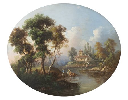 PITTORE NON IDENTIFICATO<BR>"Paesaggio con figure"