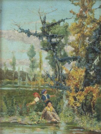 FRANCESCO SAVERIO TORCIA<BR>Napoli 1840 - 1891<BR>"Paesaggio con fanciulle"