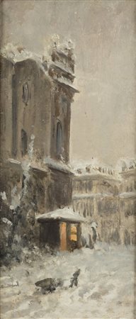 LODOVICO RAYMOND<BR>Torino 1825 - 1898<BR>"Una sera d'inverno (in piazza Castello a Torino)"