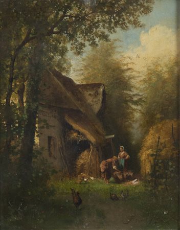 ADOLPHE JEAN LOUIS THOMAS<BR>Parigi XIX secolo<BR>"Lavoro in cascina"