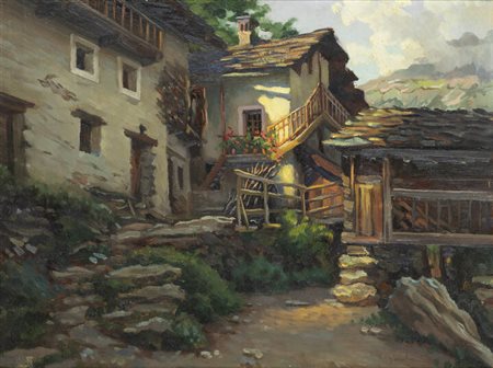 CELESTINO GAMBA<BR>Torino 1891 - ?<BR>"Casolari in Valtournenche"