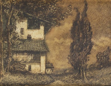 CORRADO FILIPPA<BR>Agliano (AT) 1893 - Torino 1974<BR>"Case paesaggio"