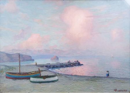 GIOVANNI ROVERO<BR>Mongardino (AT) 1885 - 1971 Noli (SV)<BR>"Barche sulla spiaggia"