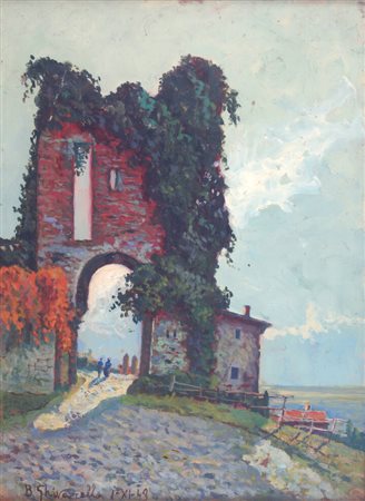 BENEDETTO GHIVARELLO<BR>Torino 1882 - 1955<BR>"Ingresso al paese" 1-XI-43