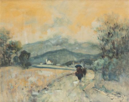 VENANZIO ZOLLA<BR>Colchester (Regno Unito) 1880 - 1961 Torino<BR>"Paesaggio con figure"