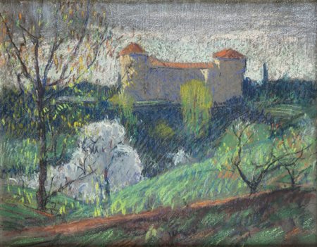 METELLO MERLO<BR>Milano 1886 - 1964 Torino<BR>"Paesaggio con castello"