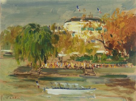 FELICE VELLAN<BR>Torino 1889 - 1976<BR>"Parigi la Senna "1965