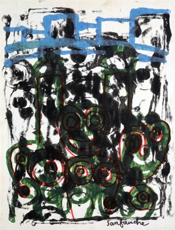 JEAN SANFOURCHE (1929 - 2010) Senza titolo, anni 70 Tecnica mista su carta,...