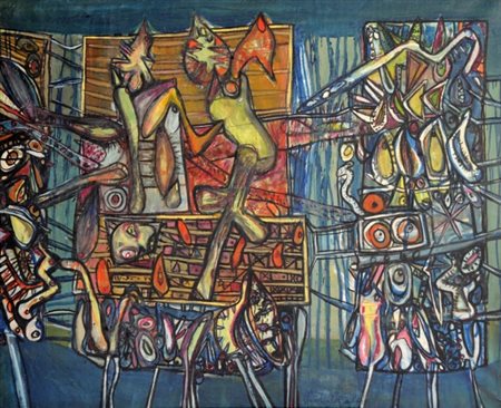 CLAUDIO COSTA (1942 - 1995) Esterno , 1964 Olio su tela, cm. 100 x 120...