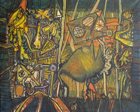 CLAUDIO COSTA (1942 - 1995) Esterno , 1964 Olio su tela, cm. 100 x 120...