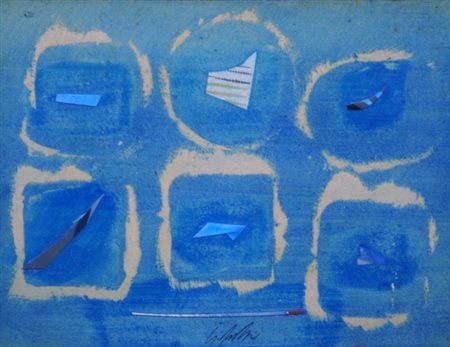 SERGIO DANGELO (1932) Memorie , anni 70 Tempera e collage su cartone, cm. 31...
