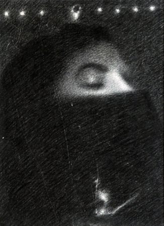 OMAR GALLIANI (1954) Volto di donna velata , 1993 Matita nera su carta, cm....