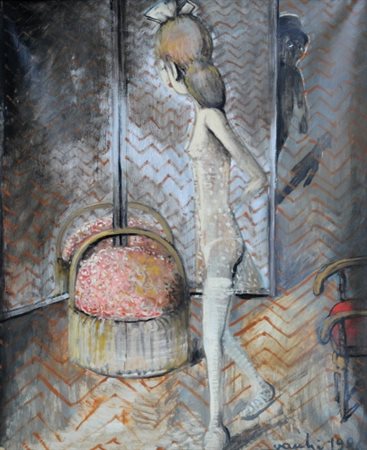 SERGIO VACCHI (1925) Lo specchio dei fiori , 1986 Olio su tela, cm. 120 x 100...