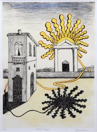 GIORGIO DE CHIRICO (1888 - 1978) Sole sul tempio , 1969 Litografia a colori,...