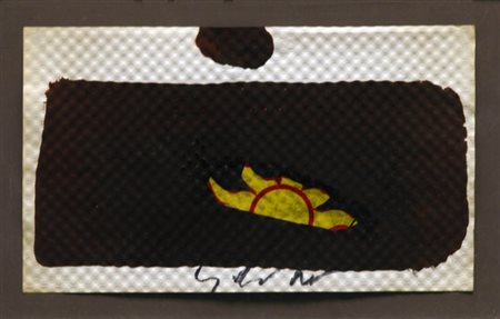 SERGIO DANGELO (1932) Sur Plage , anni 70 Tempera e collage su cartone, cm....