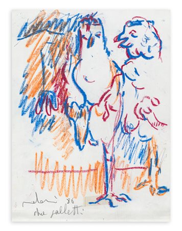 GINO MELONI (1905-1989) - Due galletti, 1986