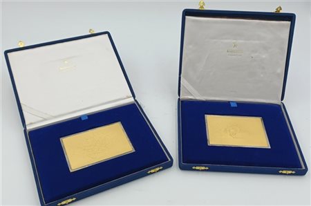 Lotto di due placche-multiplo in argento 925 con lamina in oro, tiratura a 2500