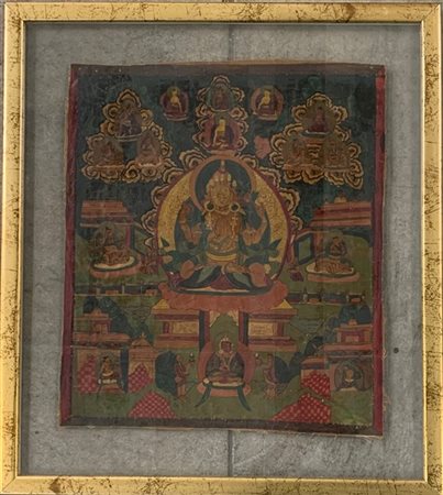 Arte orientale, lotto di tre thangka dipinti su tela. India/Nepal, secolo XX, m