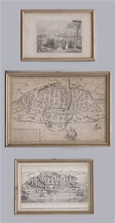 Lotto composto da due antiche piantine della città di Cagliari ed una litografi