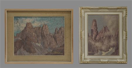 Firma indecifrata. Lotto composto da due dipinti ad olio su masonite raffiguran