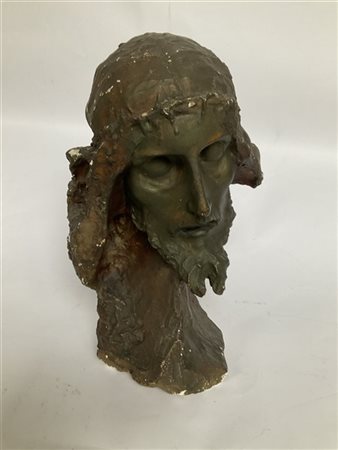 Giuseppe Siccardi (Attribuito) "Testa di Cristo" scultura in gesso patinato (h c