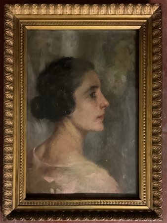 Mario Bettinelli "Profilo di donna" olio su tavola (cm 33,5x23) Firmato e datato