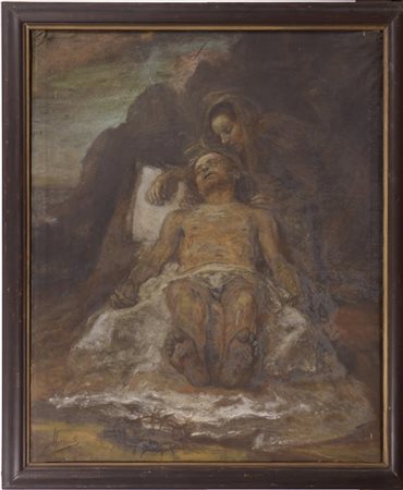 Natale Morzenti "La pietà" olio su tela (cm 151x124) Firmato in basso a sinistra