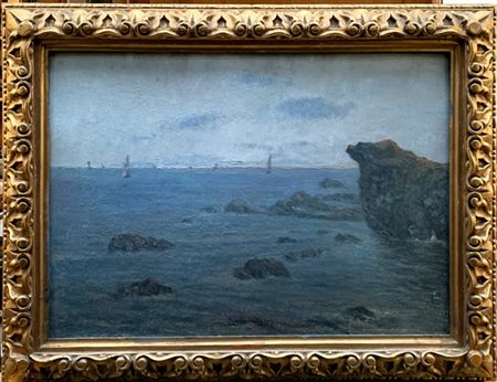 Ignoto dei primi del XX Secolo "La scogliera" olio su compensato (cm 50x70) In