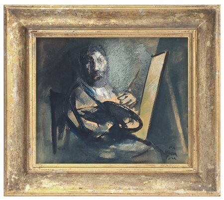 Firma indecifrata tecnica mista su cartone (cm 33x40) firmato e iscritto in bas