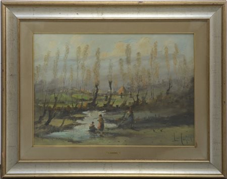 Lucio Cargnel "Paesaggio lacustre" olio su tela (cm 50x70) firmato in basso a de