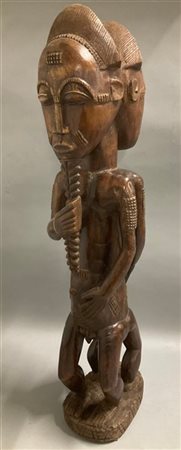 Arte africana, scultura con figure maschile e femminile unite (h cm 79) (difett