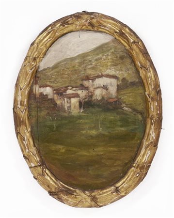 Ignoto lombardo del XIX Secolo "Paesaggio" olio su tavola (cm 53x39) In cornice