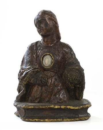 Antico porta reliquie in legno intagliato a forma di figura di Santa (h cm 40)(
