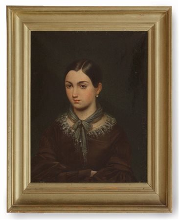 Artista del XIX Secolo "Ritratto femminile" olio su tela (cm 60x47) In cornice