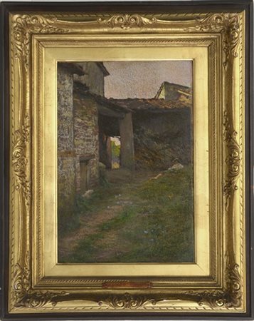 Adolfo Tommasi (Attribuito) "Rustico" olio su tavola (cm 45x31) Al retro: cartig
