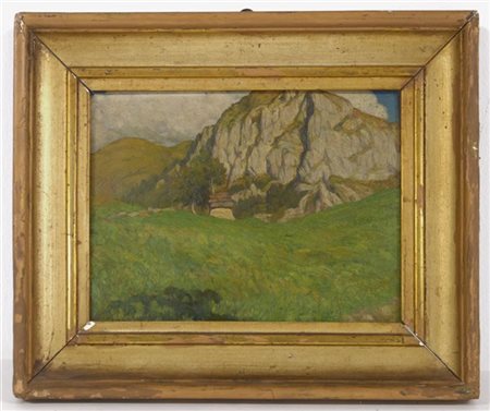 Giulio Vito Musitelli "Paesaggio" olio su cartone (cm 23x30) Firmato e datato 19