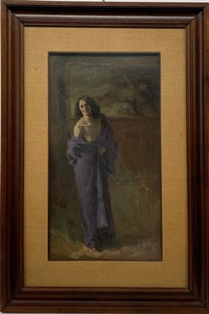 Savino Labò "Figura femminile" olio su tavoletta (cm 42x24) firmato in basso a d