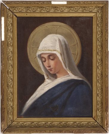 Firma indecifrata "Vergine" olio su tela (cm 42x31) Firmato in basso a sinistra