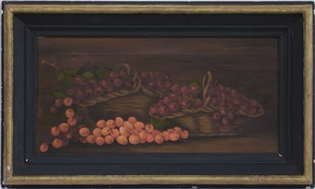 Ignoto "Canestre con cilegie" olio su tela (cm 35x70) Al retro: dedicato. In co