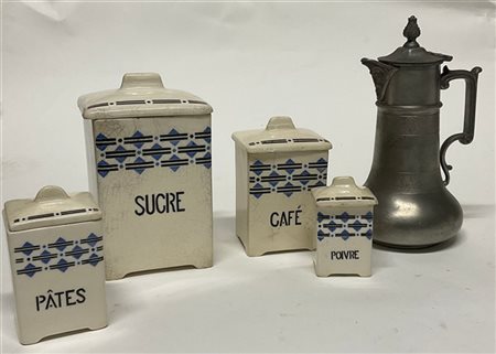 Manifattura francese Urbach Frères, lotto di quattro contenitori da dispensa in