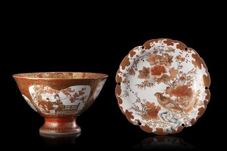 Lotto composto da una ciotola e da un'alzatina in porcellana Kutani
Giappone, s