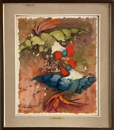 Narciso Scotti "Galli" 
olio su tela (cm 60x49,5) firmato in basso a sinistra, i