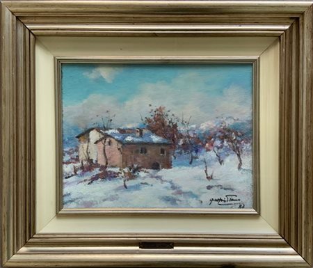 Emilia Quattrino Piano "Paesaggio innevato" '87, olio su tavola (cm 30x40) Firma