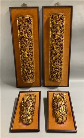 Due coppie di fregi in legno intagliato e dorato montato su pannelli

Cina, fin