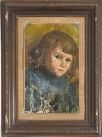 Ignoto del XIX Secolo "Ritratto di bimba" olio su tela applicata su masonite (c