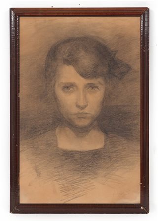 Firma indecifrata "Ritratto femminile" disegno a matita su carta (cm 53x35) Fir