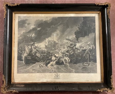 Coppia di incisioni inglesi di fine secolo XVIII raffiguranti battaglie (fogli