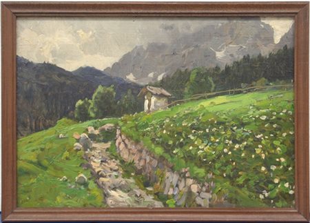 Emo Mazzetti "Paesaggio delle Dolomiti" olio su compensato (cm 28x40) Firmato in