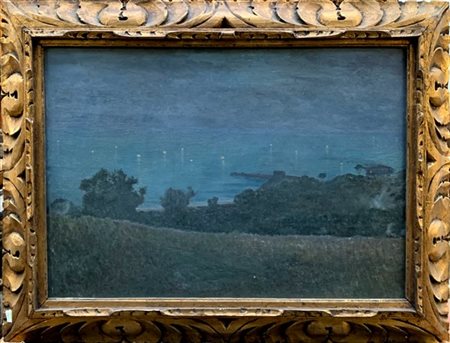 Ignoto dei primi del XX Secolo "Notturno, marina" olio su compensato (cm 50x70)