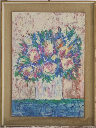Ignoto, "Fiori", tecnica mista su masonite (cm 89,5x62), in cornice
(lievi dife